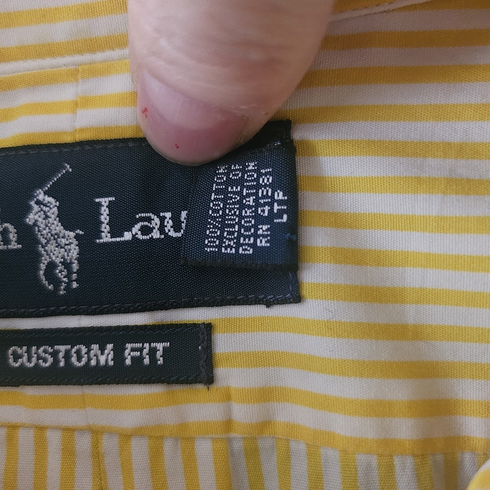 Ralph Lauren Men's Yellow Pinstripe Custom Fit Cotton Dress Shirt Sz 18 36/37 - Picture 4 of 9